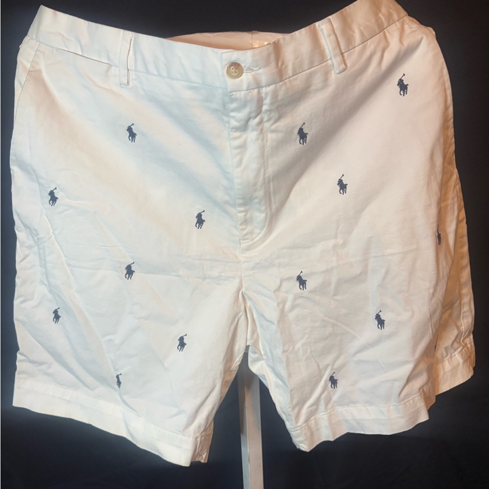 Ralph Lauren Cream Trousers with Blue Emblem